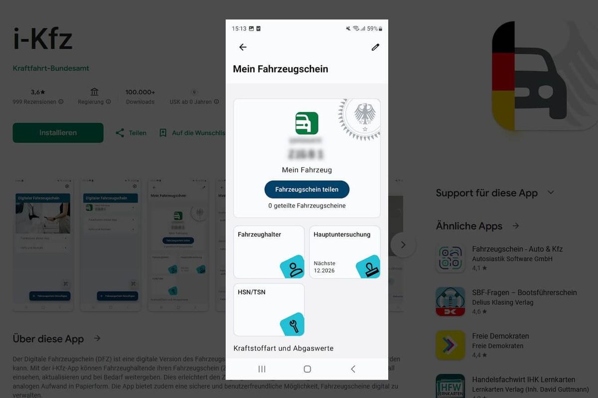 Bild: NN-Screenshot von Google-Store - Die i-kfz-App steht nun im App-Store zur Verfügung Die i-kfz-App steht nun im App-Store zur Verfügung