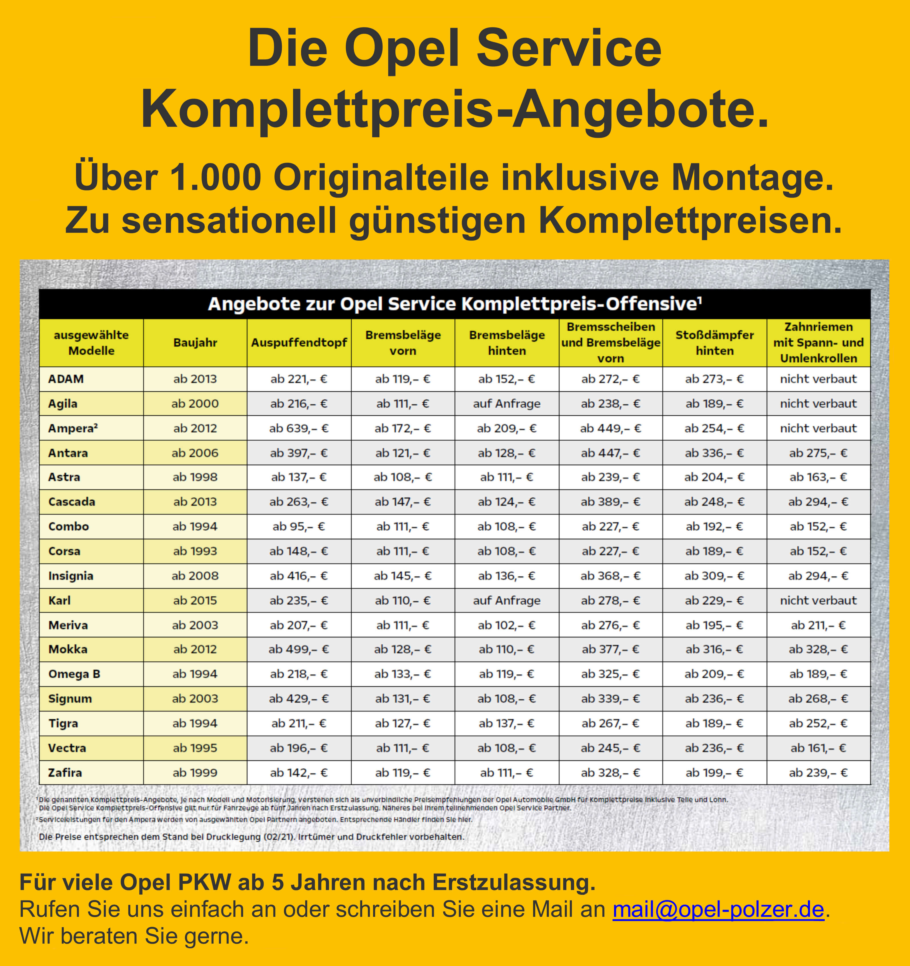 Opel-Service Komplettpreis-Angebote bei Autohaus Polzer